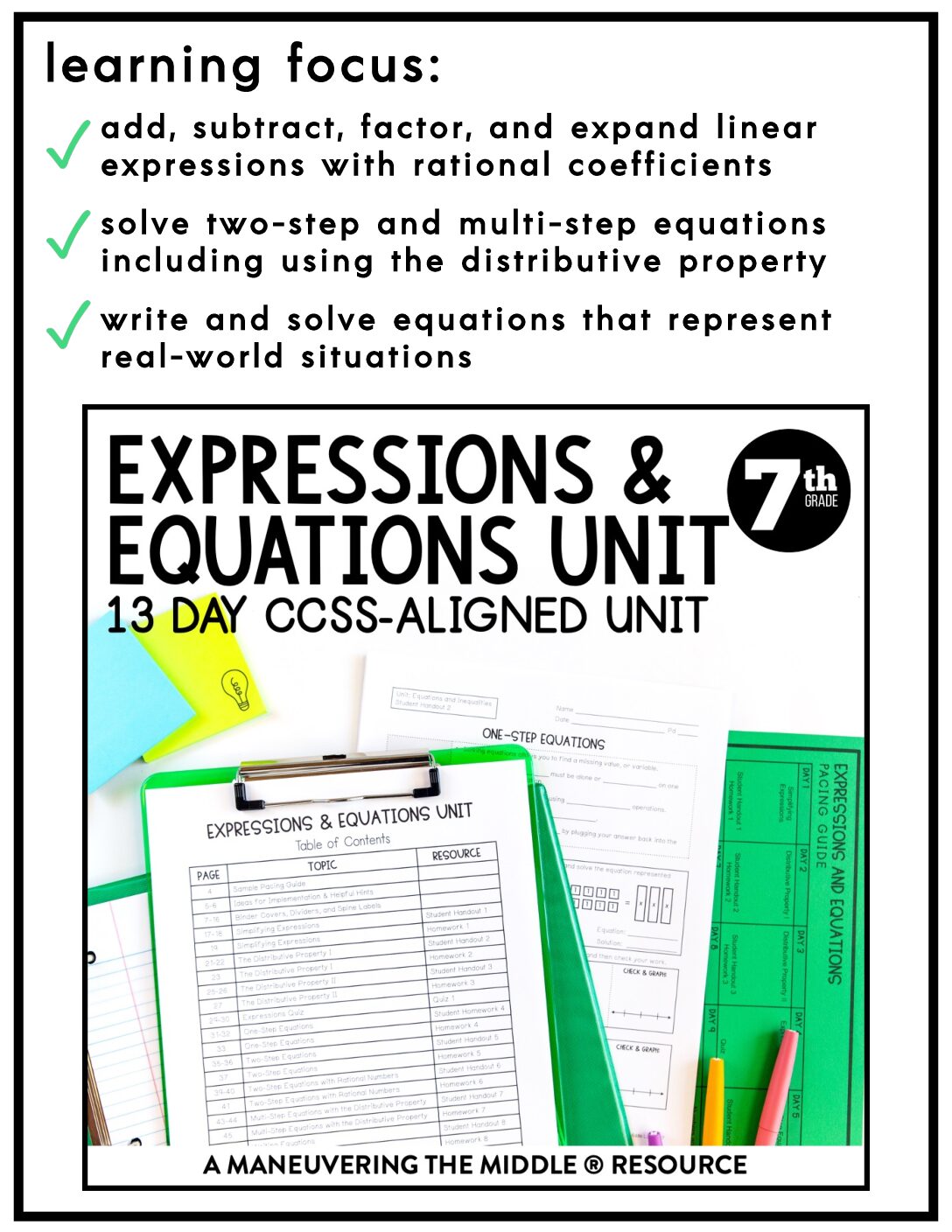 Expressions And Equations Unit 7th Grade CCSS Maneuvering The Middle Expressions And Equations Unit 7th Grade CCSS Maneuvering The Middle