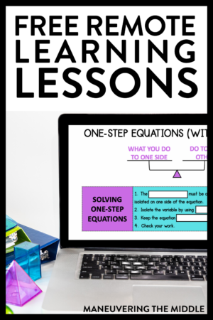 If you need a way for your students to learn math at home, check out this post to learn more about how to implement remote learning and get a free resource. | maneuveringthemiddle.com