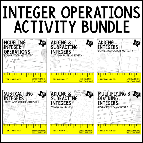 Integer operations activity bundle maneuvering the middle