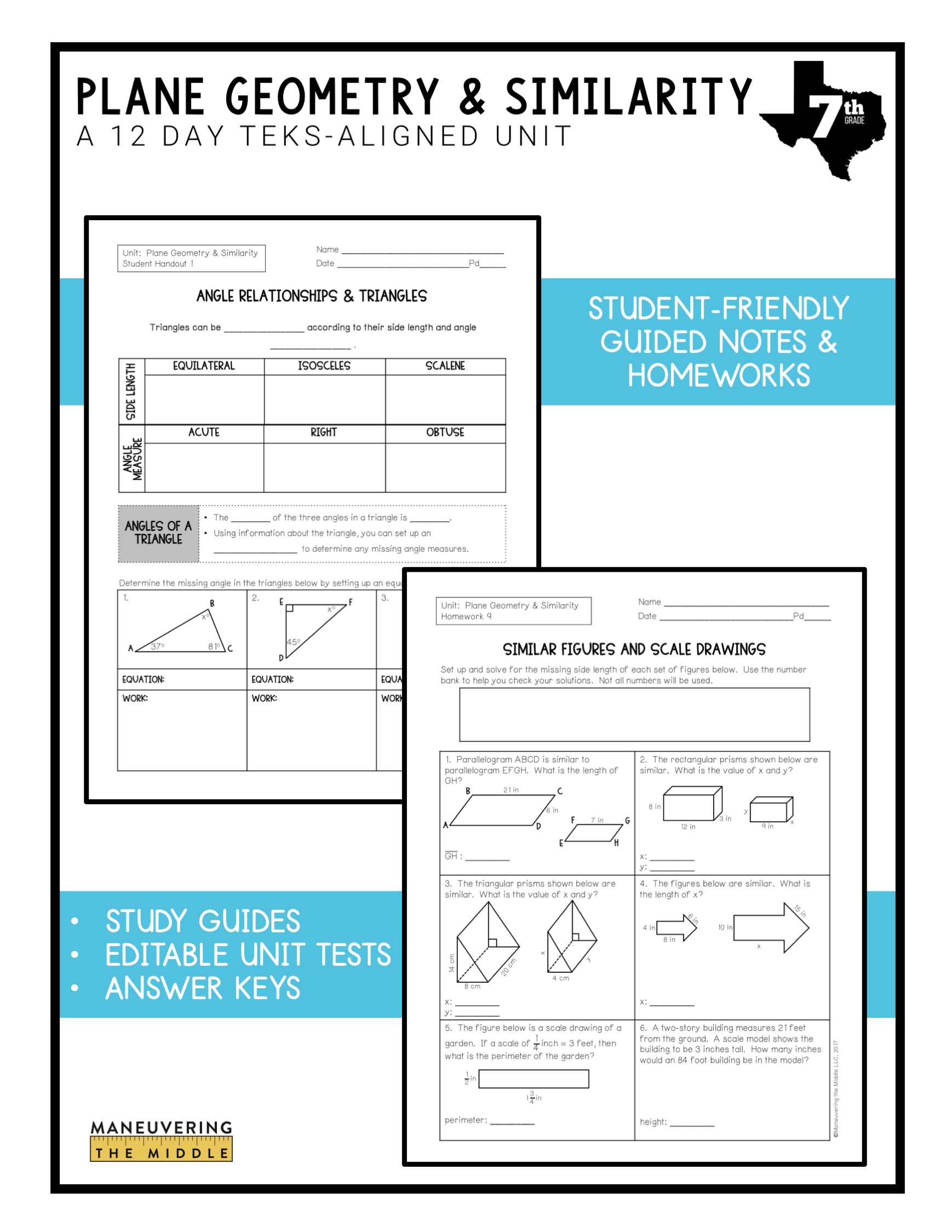 Plane Geometry Similarity Unit 7th Grade Teks Maneuvering The Middle