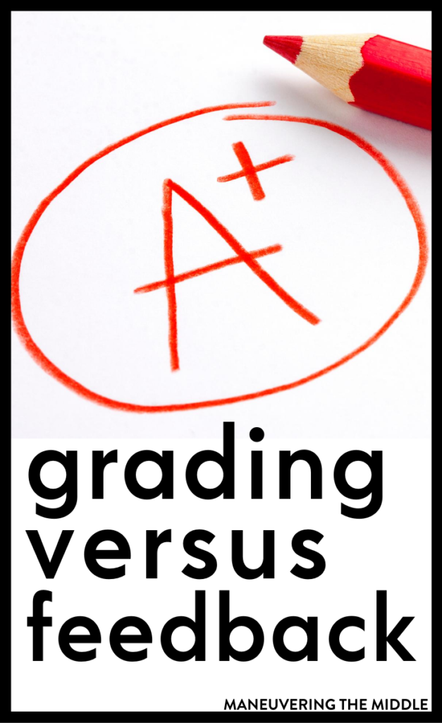 A common mistake teachers make is trying to grade everything their students touch. Grading student work can be strategic & less daunting. Check out our tips on what teachers should grade and how to give fast feedback. | maneuveringthemiddle.com