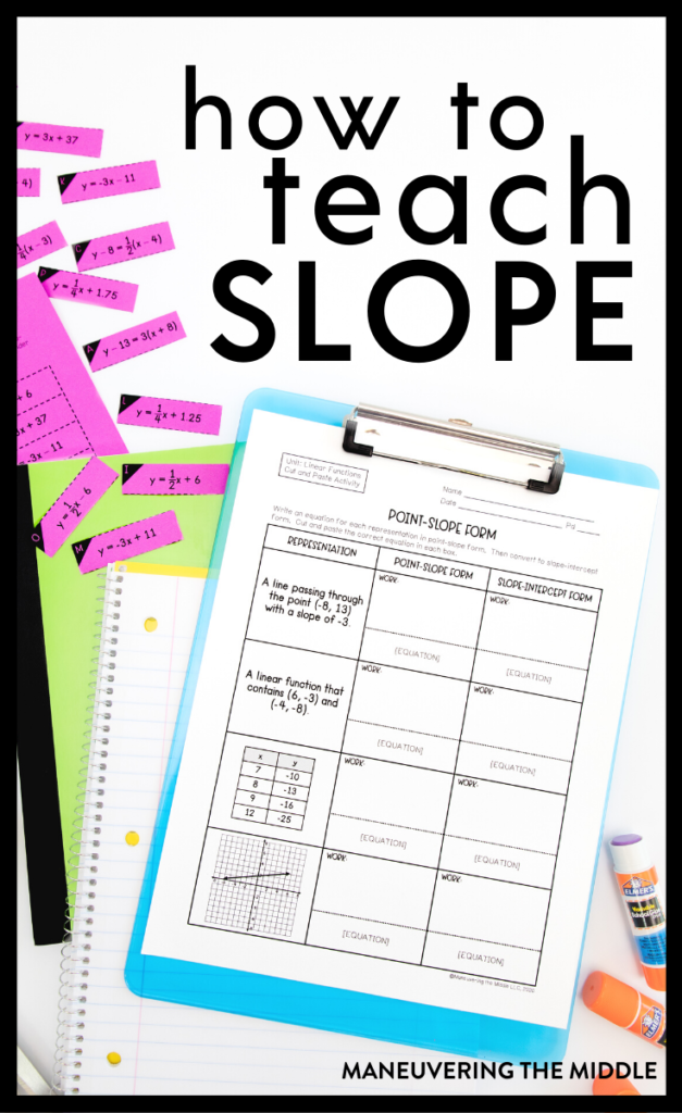 Teaching slope starts as early as 6th grade. Make sure your students are ready to tackle slope in Algebra by introducing slope in a meaningful way. Check out our best tips here. | maneuveringthemiddle.com