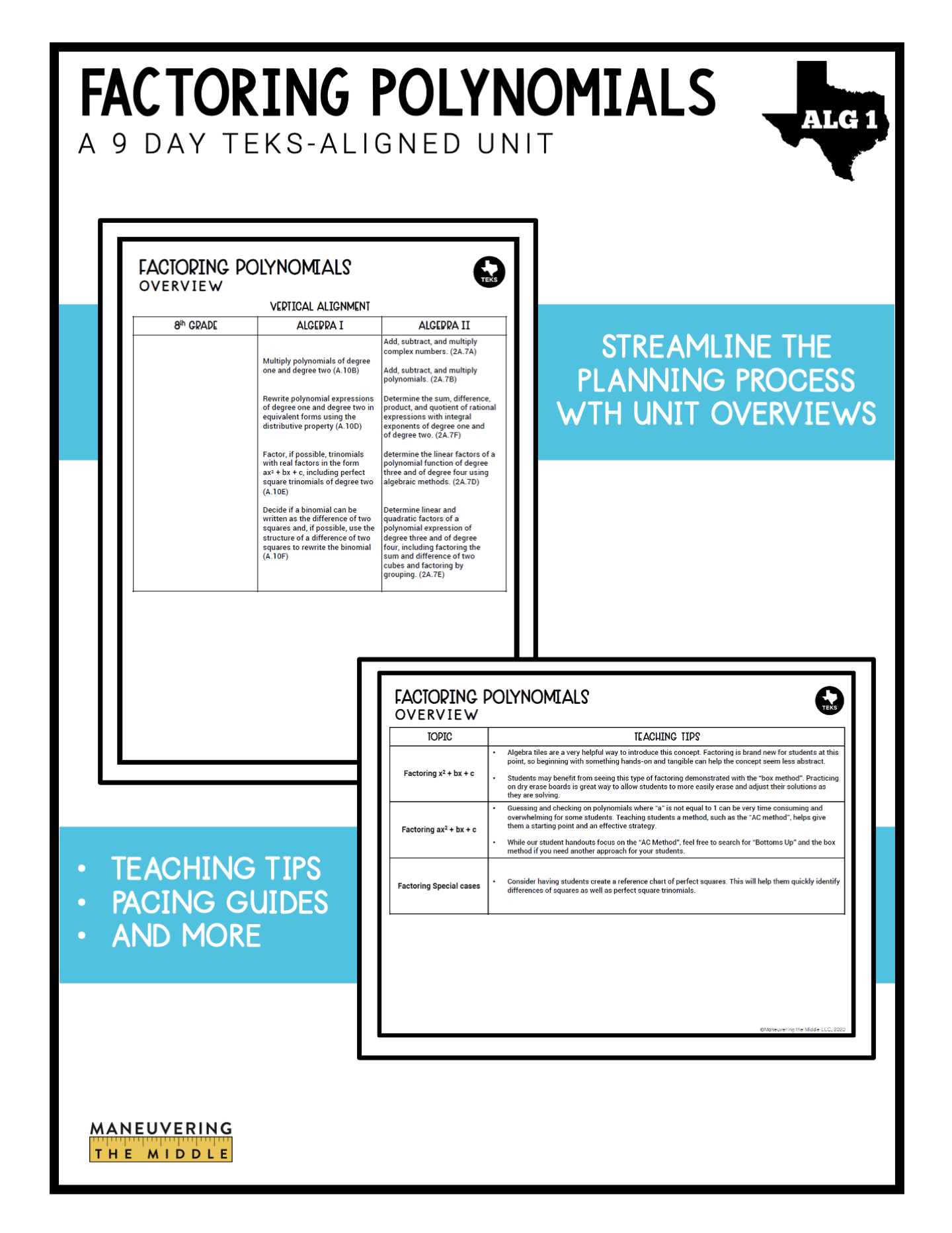 Factoring Polynomials Unit Algebra 1 TEKS - Maneuvering the Middle