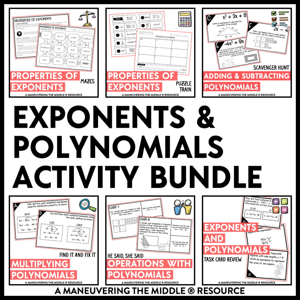 Exponents And Polynomials Activity Bundle Algebra 1 TEKS Maneuvering