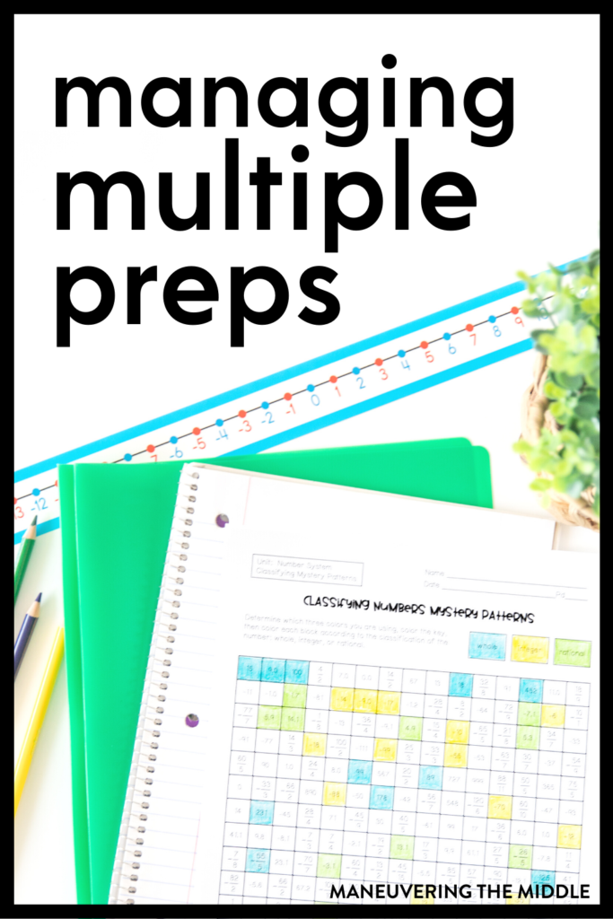 Most teachers manage multiple preps in their teaching career. Check out our 6 tips for making the most of your time/energy while juggling multiple preps. | maneuveringthemiddle.com