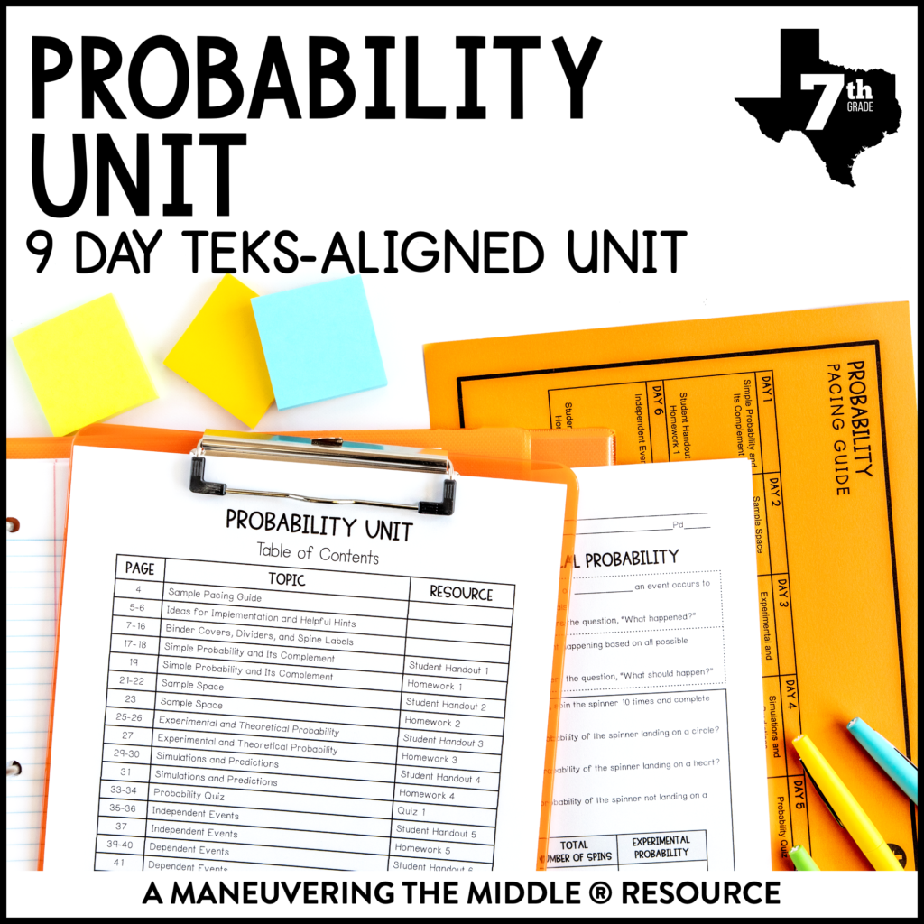 Probability Unit 7th Grade TEKS - Maneuvering the Middle