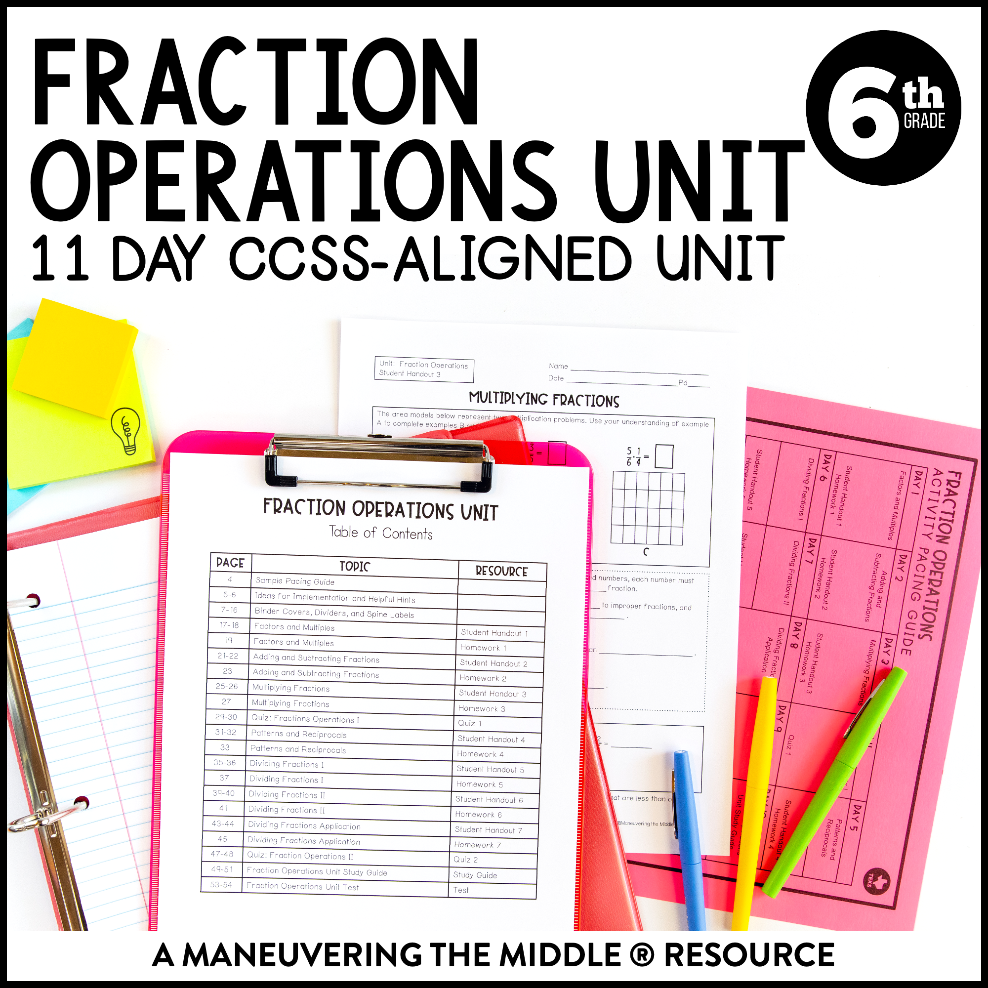 Fraction Operations Unit 6th Grade CCSS - Maneuvering the Middle