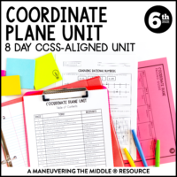 This 6th-Grade Coordinate Plane Unit is CCSS-aligned and includes plotting points, absolute value, opposites, and measuring the distance between points.