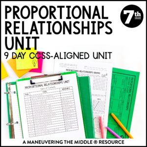 Proportional Relationships Unit 7th Grade CCSS: a 9-day unit includes unit rate, fractional unit rate, unit pricing, and much more. | maneuveringthemiddle.com
