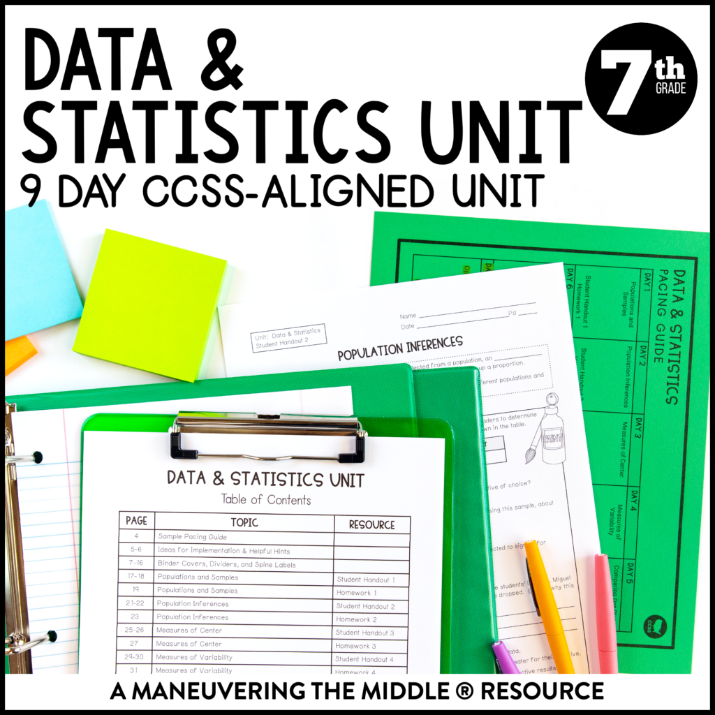 Data and Statistics Unit 7th Grade CCSS - Maneuvering the Middle