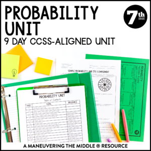 A 9-day CCSS-Aligned Probability Unit for 7th-Grade - including simple probability, experimental and theoretical probability, making predictions, and more. | maneuveringthemiddle.com