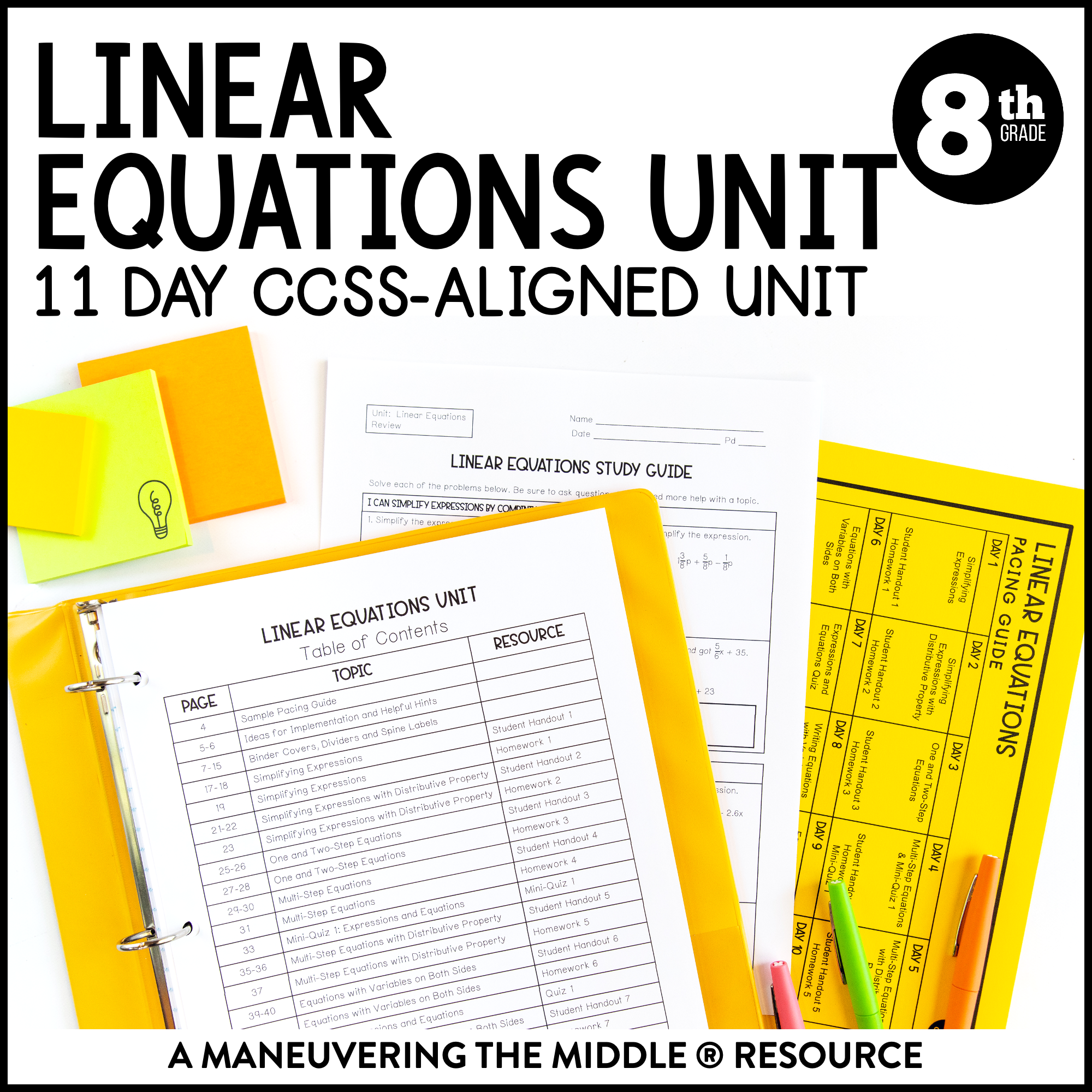 Linear Equations Unit 8Th Grade Ccss - Maneuvering The Middle