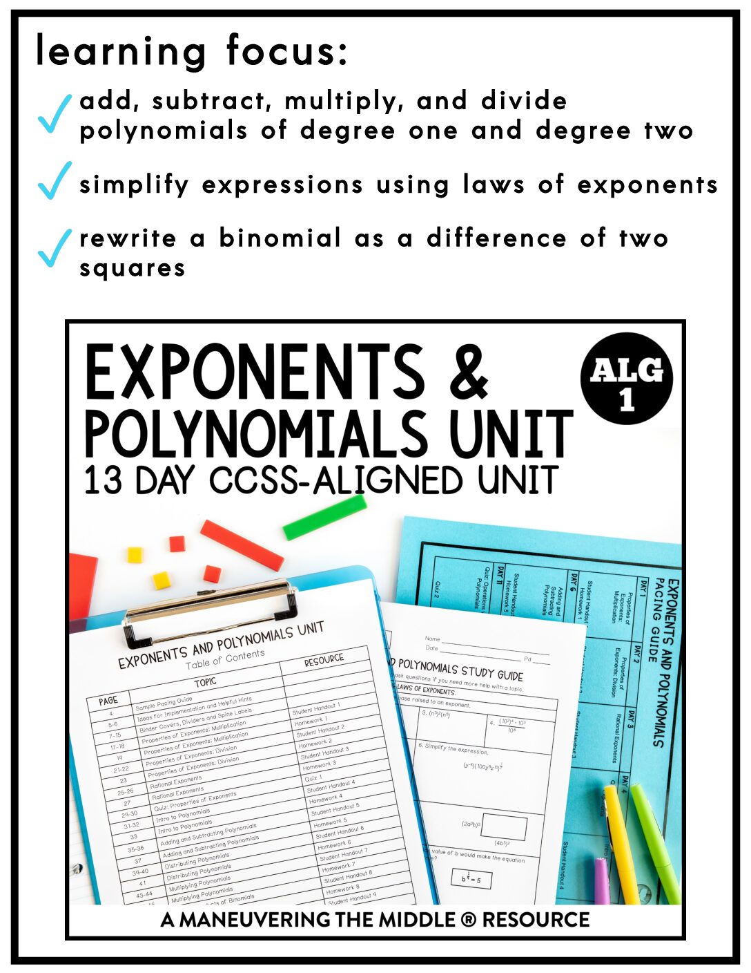 Exponents And Polynomials Unit Algebra 1 CCSS Maneuvering The Middle