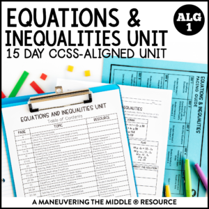 Equations and Inequalities Unit Algebra 1 CCSS