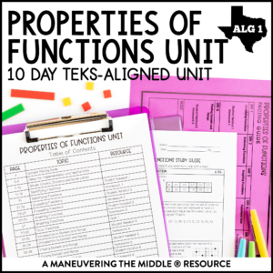 Properties of Functions Unit Algebra 1 TEKS