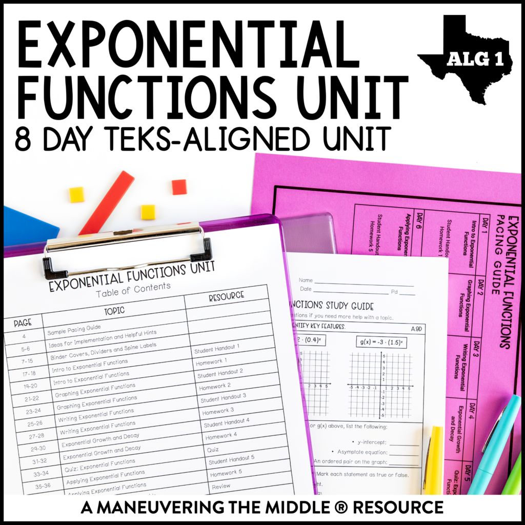 Exponential Functions Unit Algebra 1 TEKS - Maneuvering the Middle