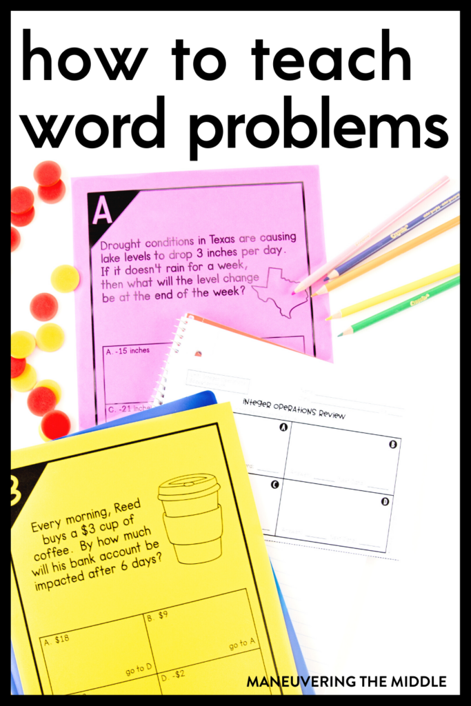 Word problems can be a challenge to teach. Tackle word problems with your students and find out what you should not be doing! | maneuveringthemiddle.com