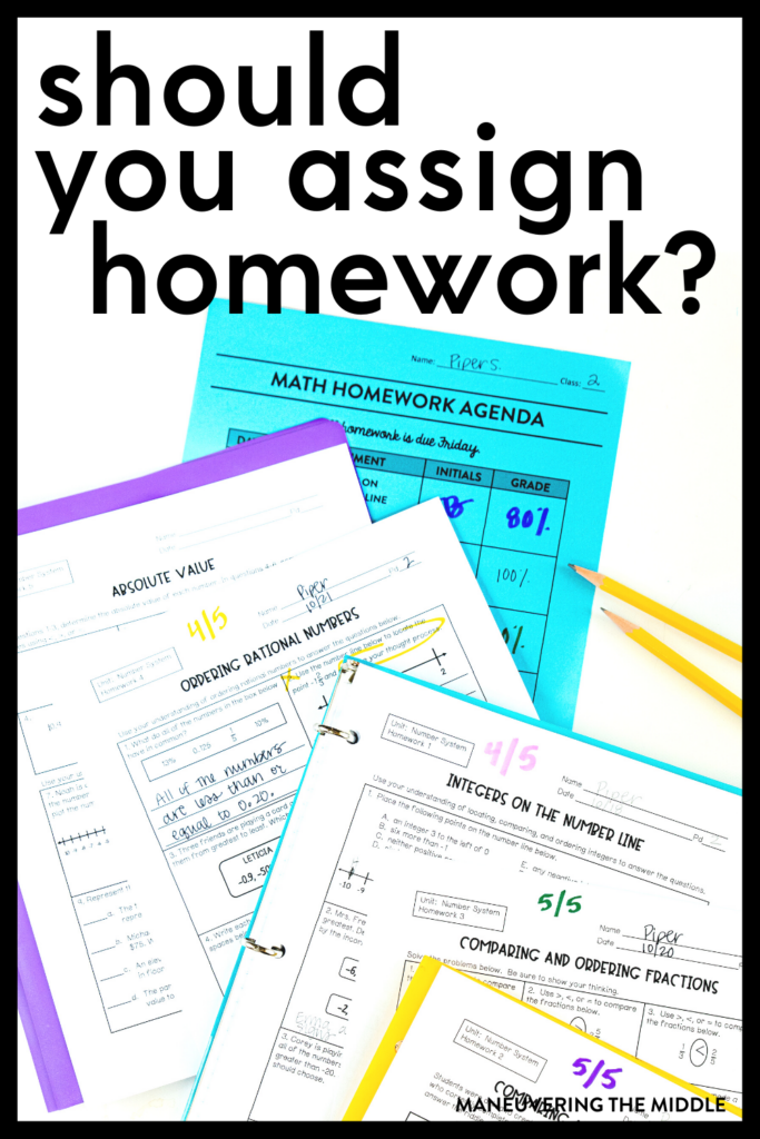 Should you assign homework? We share academic and emotional pros and cons for students and the best practices for assigning homework. | maneuveringthemiddle.com