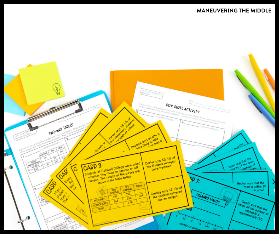 Statistics activities for middle school can be hands-on and make math relevant! Here are 5 ideas to try in your classroom. | maneuveringthemiddle.com