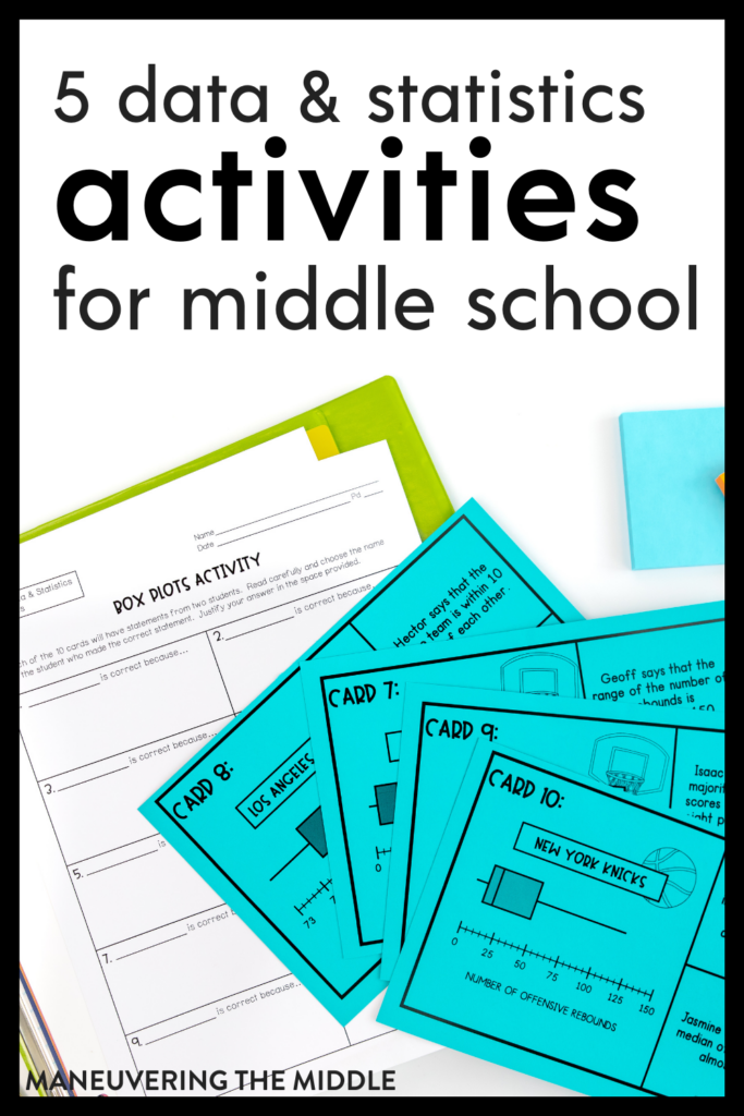 Statistics activities for middle school can be hands-on and make math relevant! Here are 5 ideas to try in your classroom. | maneuveringthemiddle.com