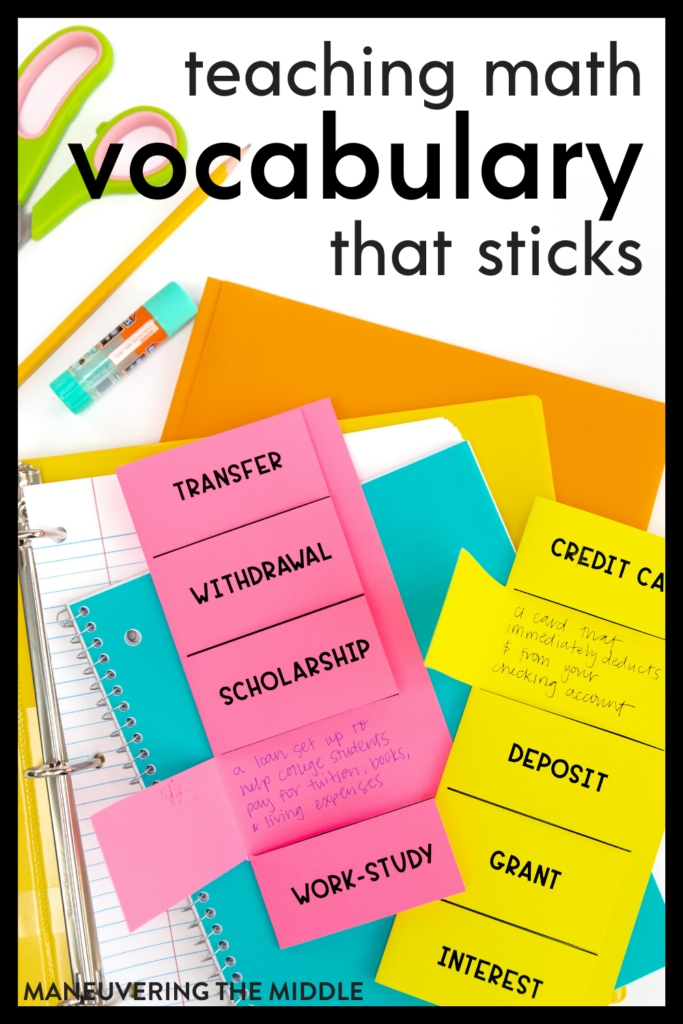 Teaching math vocabulary helps students engage with math concepts at a deeper level. These tips will help you teach vocabulary that sticks! | maneuveringthemiddle.com