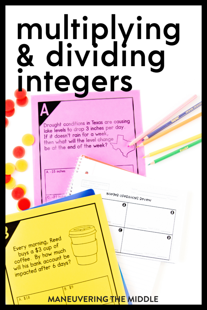 Multiplying and dividing integers can be confusing to students. Here are our tips for making this concept concrete. Plus, a freebie to help teach the rules! | maneuveringthemiddle.com
