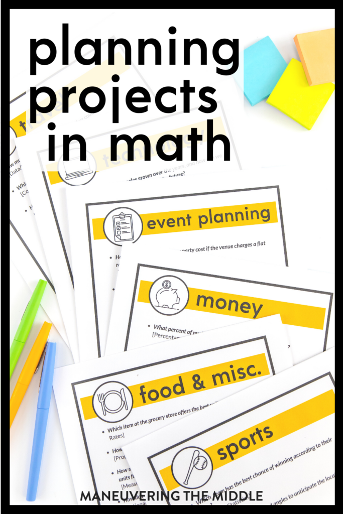 Planning projects can be tough. Find out WHERE to find projects and WHAT makes a good project for your math classroom. | maneuveringthemiddle.com