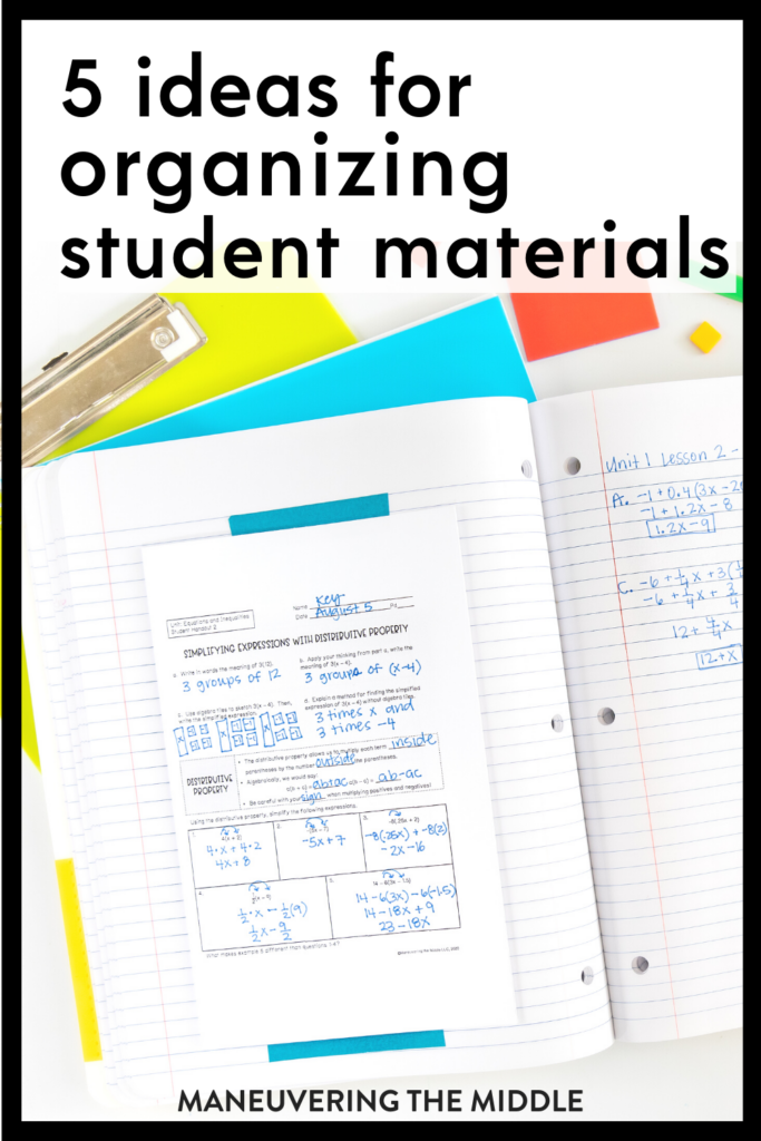 5 ideas for student organization to keep the paper clutter under control. Great for those who are emphasizing organization in their class. | maneuveringthemiddle.com