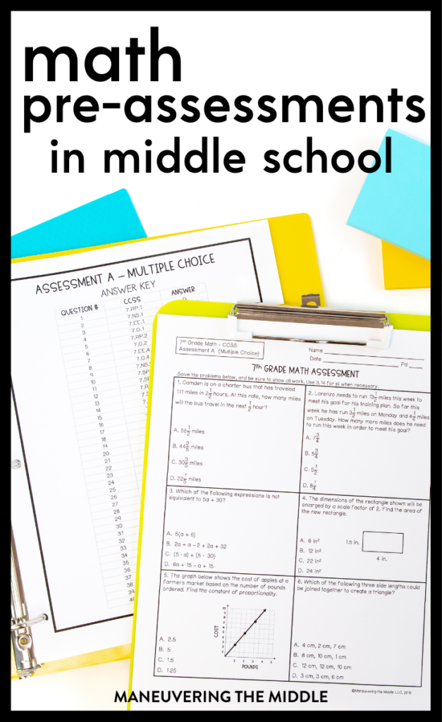 Math pre-assessments are often given at the beginning of the school year, but are pre-assessments necessary for your students? | maneuveringthemiddle.com