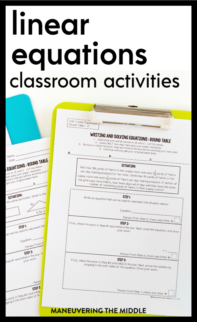 Linear Equations require lots of practice as the skills continues to increase in difficulty. Keep students engaged with these 5 ideas. | maneuveringthemiddle.com