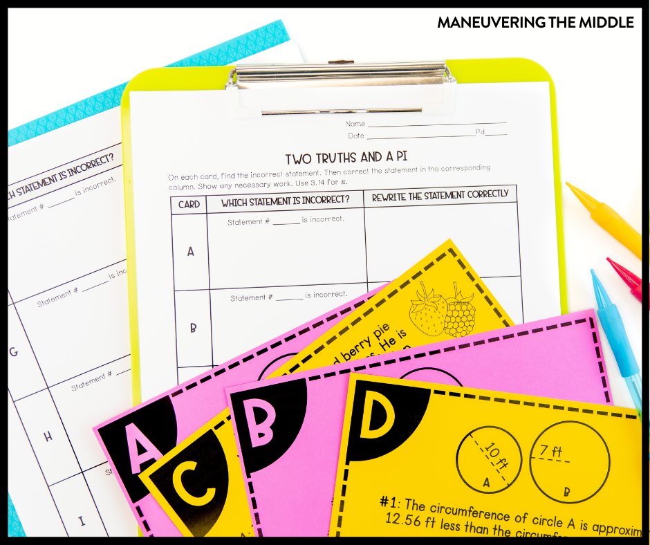 Pi day activities are perfect for March 14! Grab 3 free activities and check out our tips for teaching circles. | maneuveringthemiddle.com