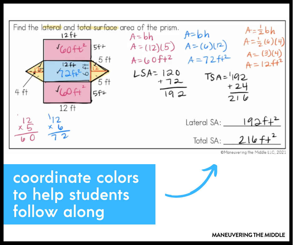 Teaching surface area is hands-on and engaging! Check out these 5 ideas for surface area of prisms, cylinders, and pyramids! | mneuveringthemiddle.com