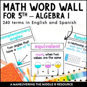 Math Word Wall 5th, 6th, 7th, 8th, Algebra 1