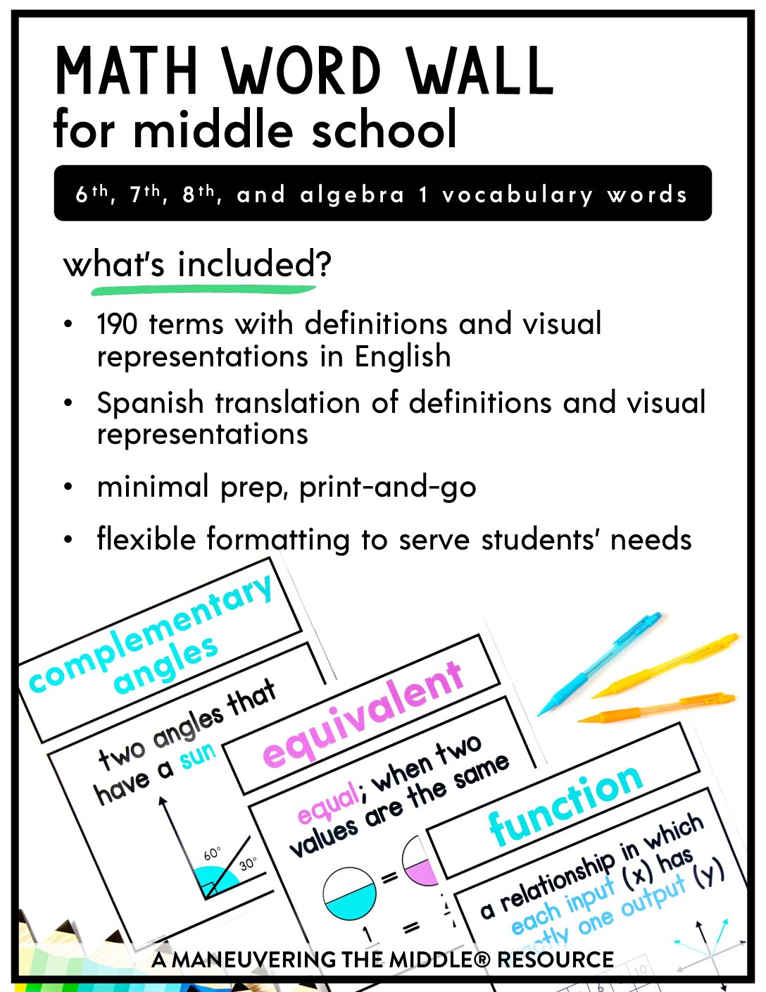 Math Word Wall for Middle School - Maneuvering the Middle