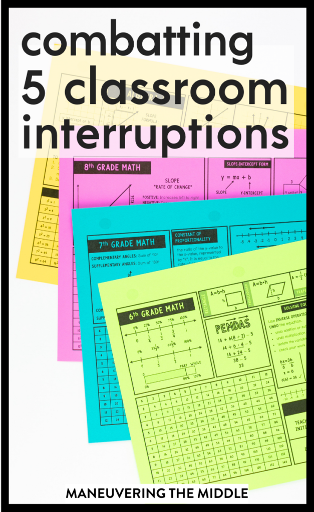 Classroom interruptions are inevitable, but you can be prepared! Grab this freebie + check out 5 ways to combat these class disruptions.  | maneuveringthemiddle.com