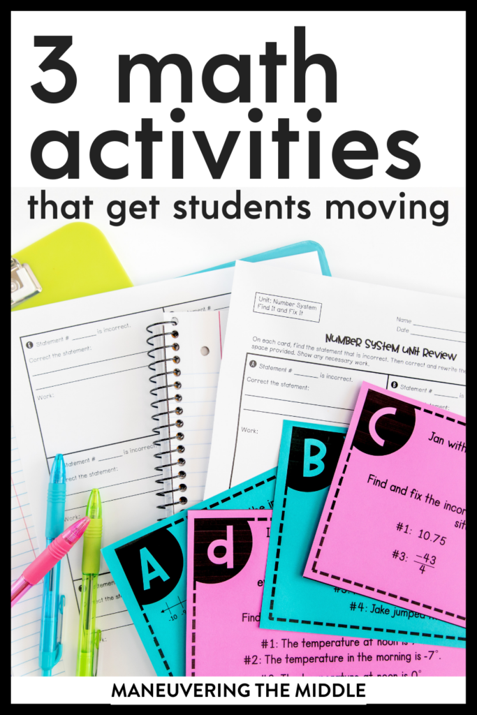 Math review games can breath life into your classroom and teaching. Most students enjoy getting out of their seats and going their work in another part of the class, whether that be with a group or individually. |maneuveringthemiddle.com
