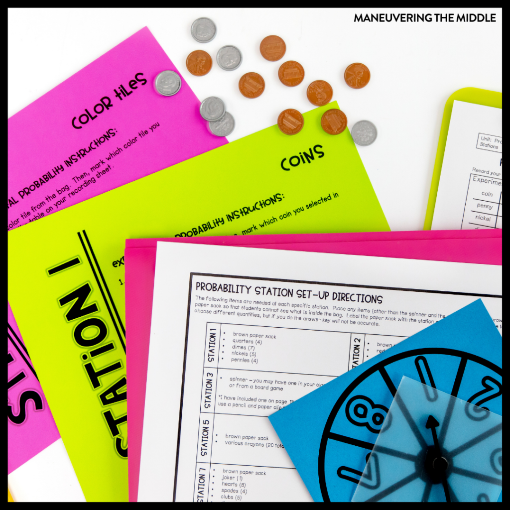 Do you need any low-prep activities for teaching probability? Make math more engaging with  these 10 probability activity ideas. | maneuveringthemiddle.com